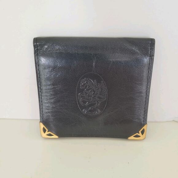 Leonardo Cenbale Vintage Wallet Black Coin Case Holder PouchLeather Compact Mini - Picture 1 of 8